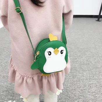 

New 2019 Children Girls Messenger Bag Cartoon Penguin Cross Body Bags Handbag Kids Mini PU Leather Lovely Shoulder Bag Bolsa