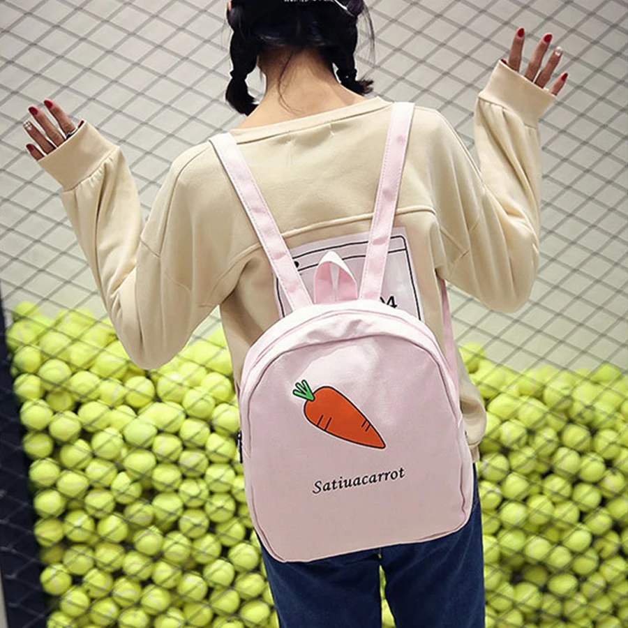 

Kawaii Carrot Backpacks For Women Cartoon Printing Girls Schoolbags Large Capacity Canvas Travel Backpack Casual Lady Back pack
