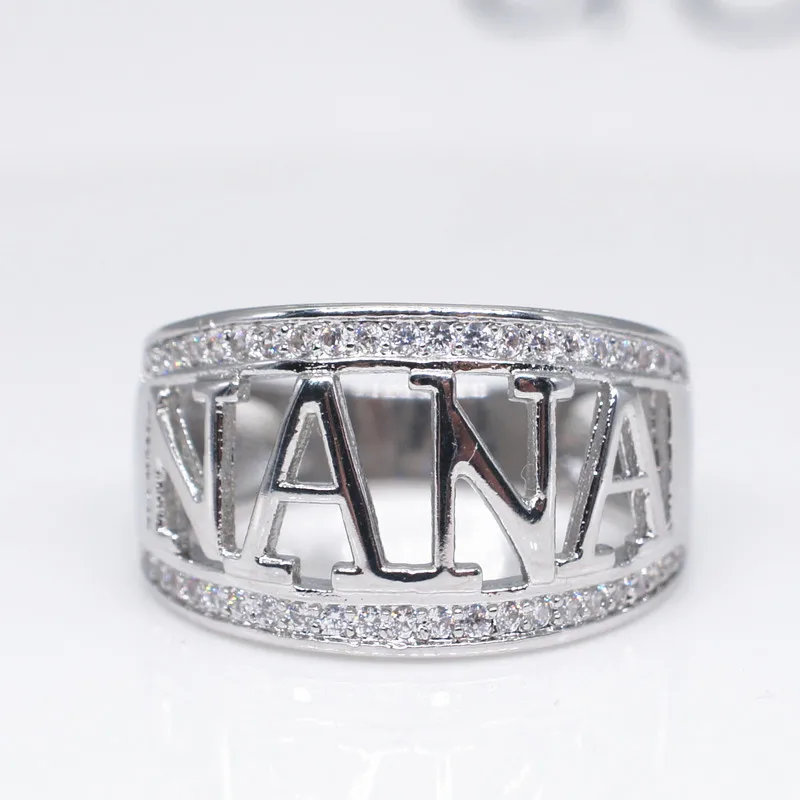 

European Hot Sale Silver Color Letter NANA Ring for Women Female Rings Mothers Grandma Christmas Gifts Jewelry