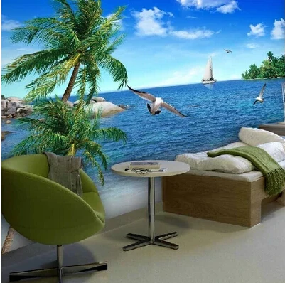

Custom 3d photo wallpaper Palm beach scenery sea beach sofa TV background mood enjoy nature mural wall paper for living room