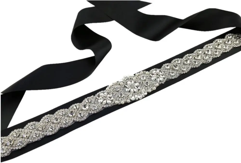 JLZXSY свадебный пояс, свадебный пояс, Кристальные стразы, пояс для вечернего платья, лента для выпускного вечера, свадебный пояс(18x2,2 дюймов - Цвет: Black