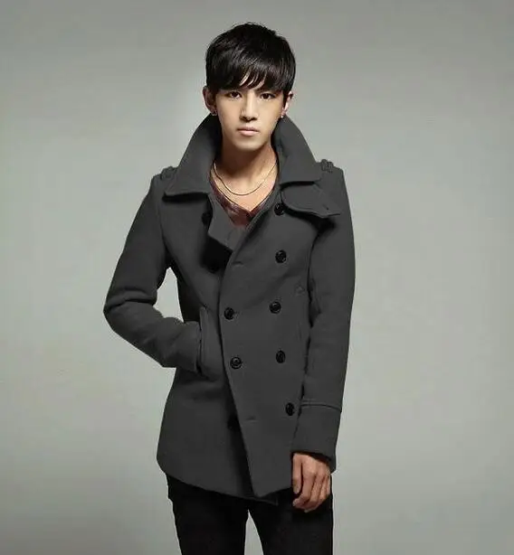 Серый Черный цвет и цвет хаки зимнее шерстяное пальто мужские плащи узкое повседневное пальто, верхняя одежда для мужчин модные двубортное пальто большой размер S-9XL