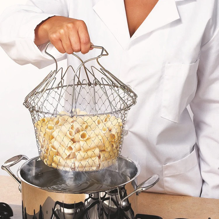 1pcs Foldable Steam Rinse Strain Chef Basket Magic Basket Mesh Basket Strainer Net Kitchen Cooking Tool