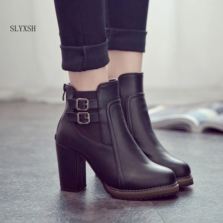 SLYXSH/Новинка года; женские ботинки; сезон осень-зима; полусапожки; женская обувь на высоком каблуке; женские ботильоны; женская обувь черного цвета