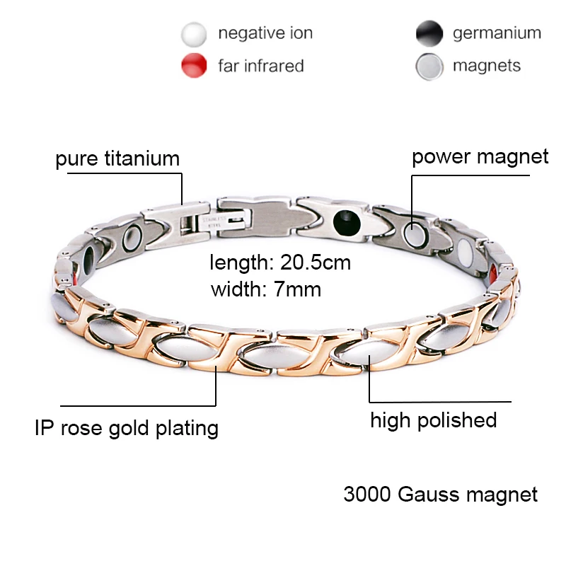 Oktrendy Магнитный титановый браслет из розового золота, женские браслеты, браслет для здоровья с квантовой энергией
