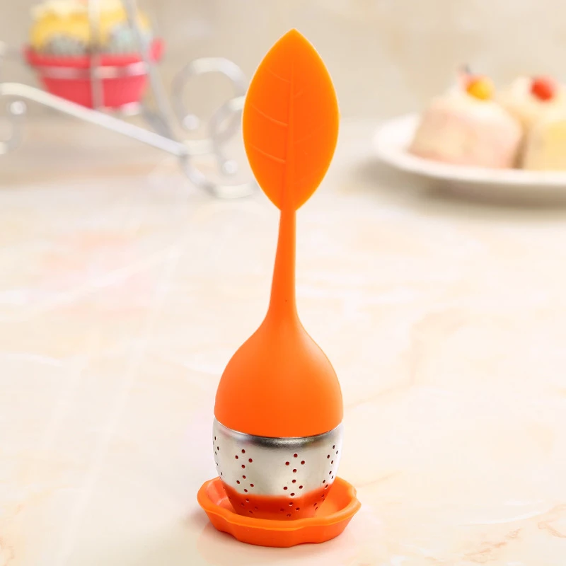

7 Colors Silicone Tea Infuser Reusable Tea Strainer Sweet Leaf with Drop Tray Novelty Tea Ball Herbal Spice Filter Tea Tool