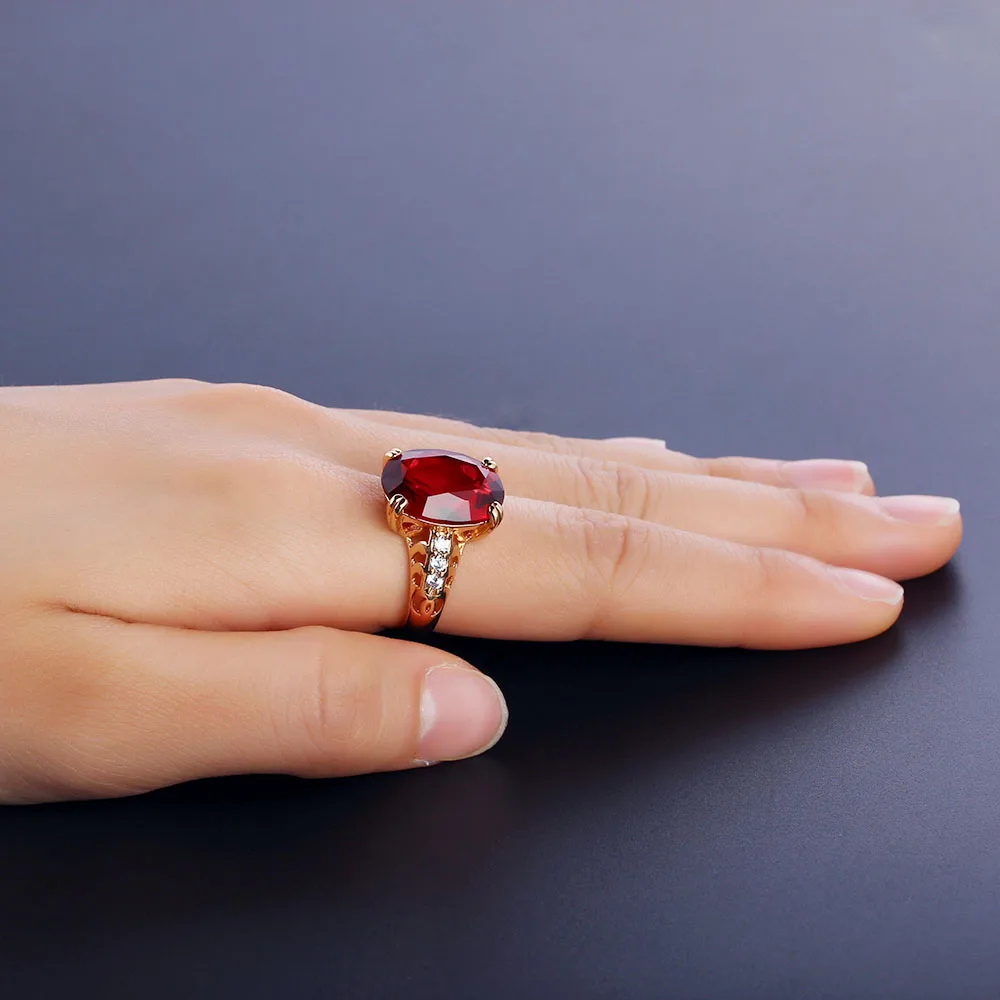 16mm Broadside Oval Red Stone Women Ring Trendy Jewelry Gold Color Rings For Party Gift for Friend(JewelOra RI101936)