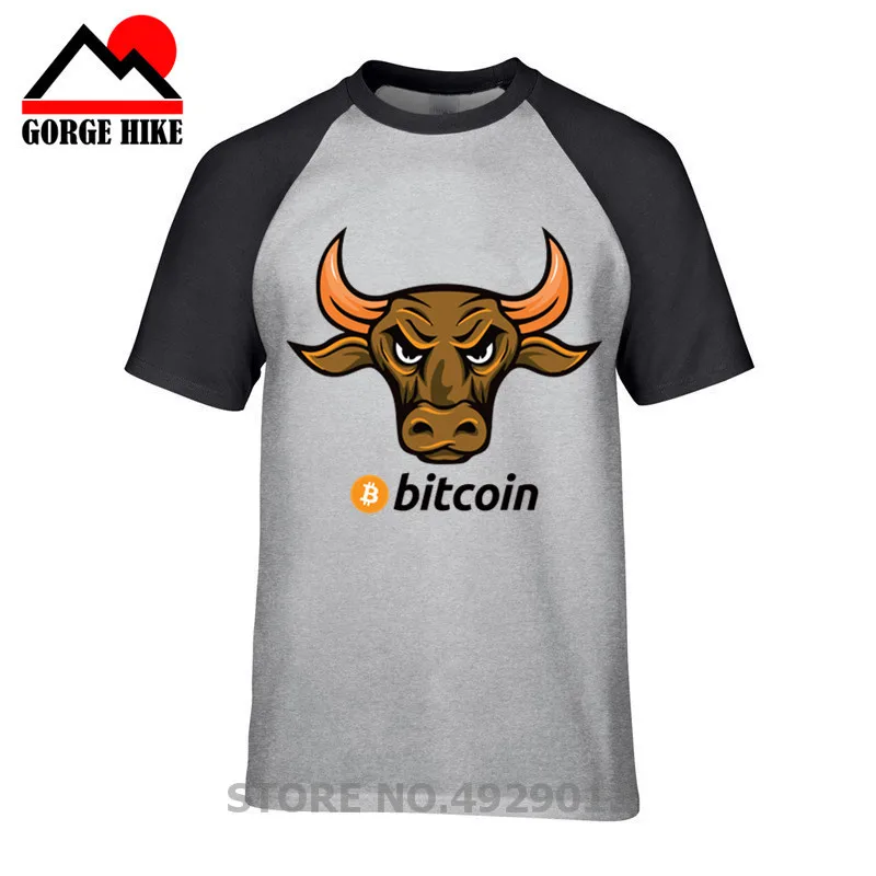 Золотой быка принт с животными Bitcoin футболки Для мужчин крипто монет