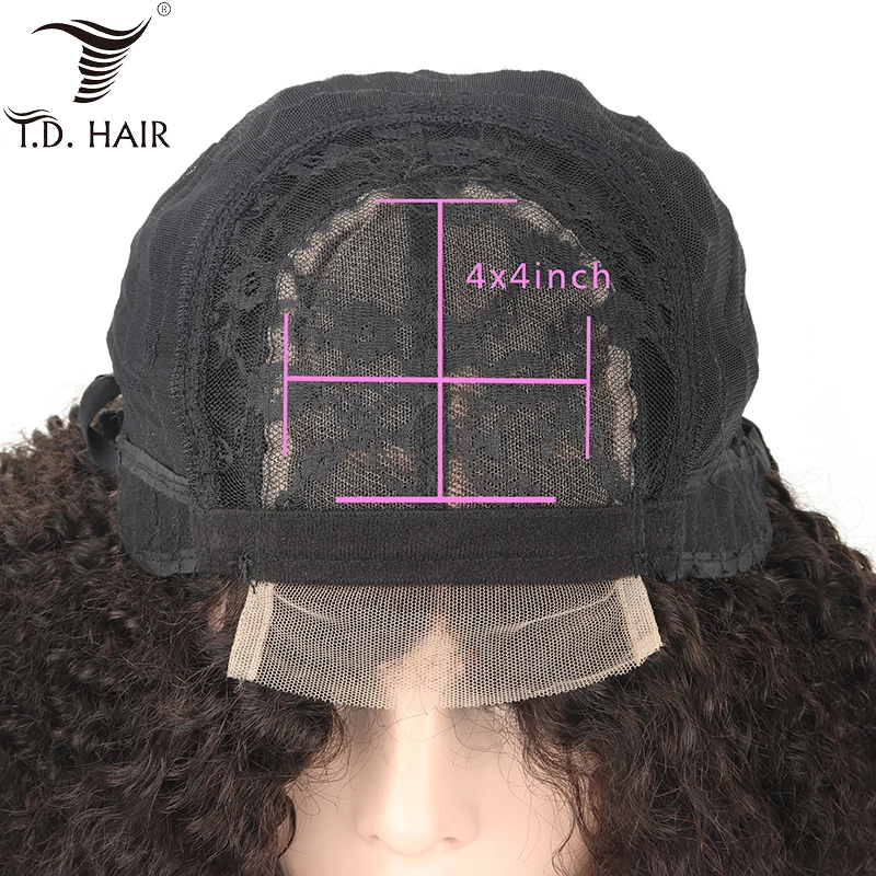 Brazilian Kinky Curly 4x4 Lace Frontal Wigs with Baby Hair 130% 150% 180% Density Curly Human Hair Wig With Pre plucked Hair