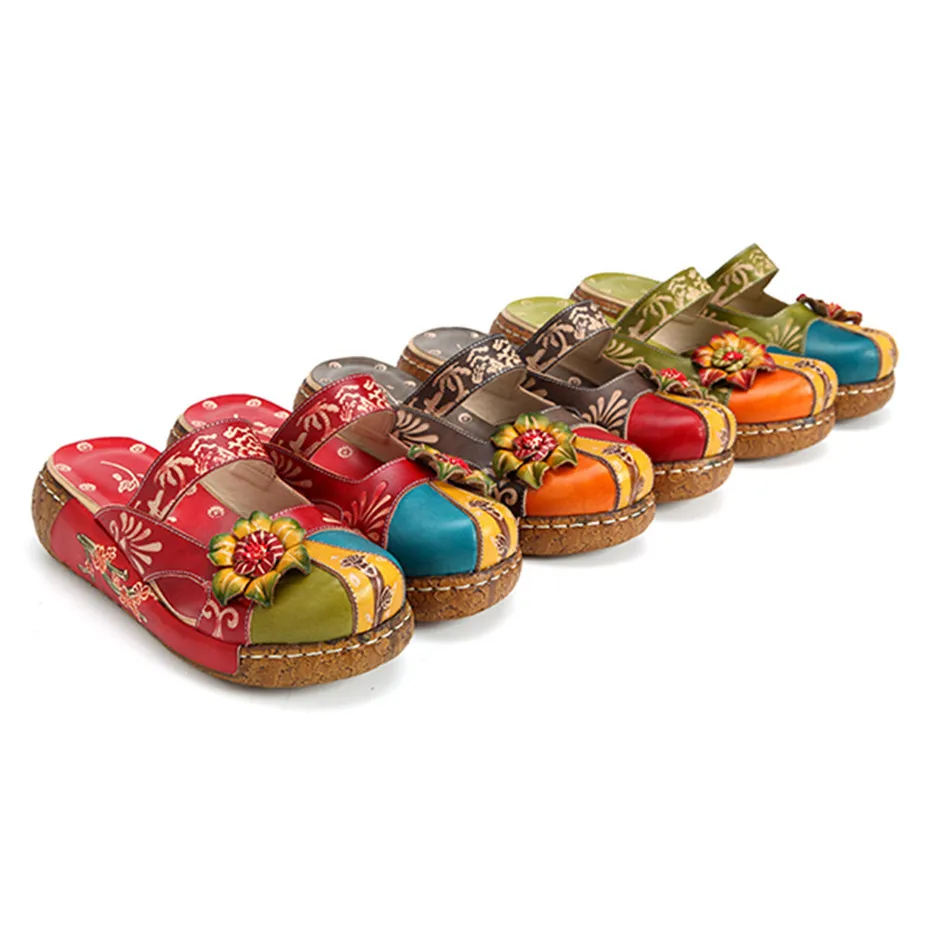 D Knigfht Vintage Printed Round Toe Slippers Women Shoes Genuine Leather Summer Bohemian Beach Sandals Slides Casual Shoes Woman (1)