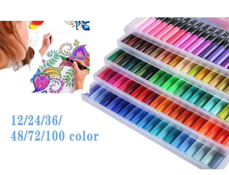 Товары для рукоделия, маркеры, ручка, 100 цветов, художественные маркеры, Двойные наконечники, Цветная кисть, цветные ручки, водный маркер для рисования, набросков