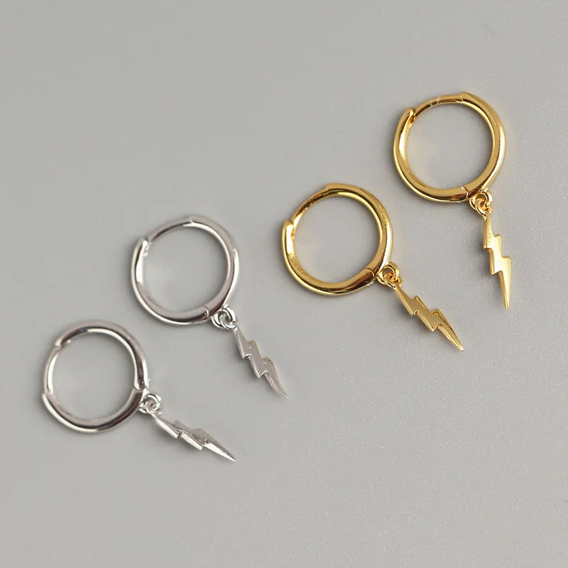 

1Pair Punk Small Lighting Open Hoop Earrings European Simple 100% 925 Sterling Silver Circle Earring For Women Jewelry S01