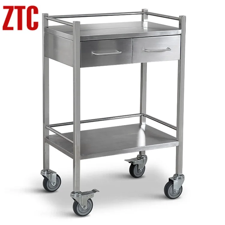 2 Layer tool trolley cart,stainless steel lab cart with drawers,clean