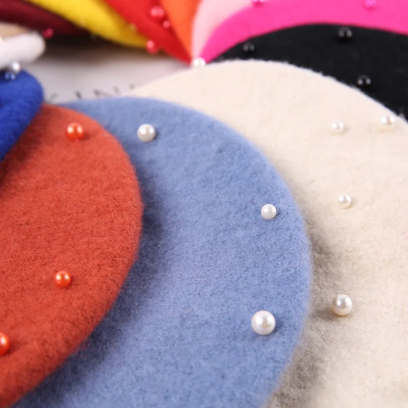 Sale Solid Baby Girls Boinas Boina Feminina Hipster Joker Pearl Wool Felt Beret Multicolor Painter Hat for Children