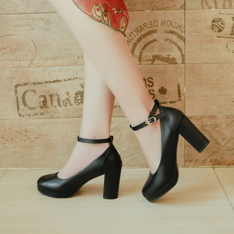 

Women Pumps 2018 female model catwalk shoes high heel 8CM thick with waterproof platform shoes black word T work shoes