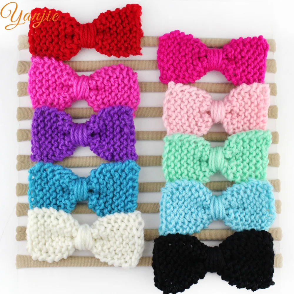 Buy 3'' Woolen Yarn Bow Nylon Headbands Girls Solid