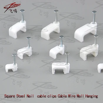 

100PCS/bag 6mm cable clips cable nail wire clips white F6 Square Steel Nail cable clips Cable Wire Wall Hanging