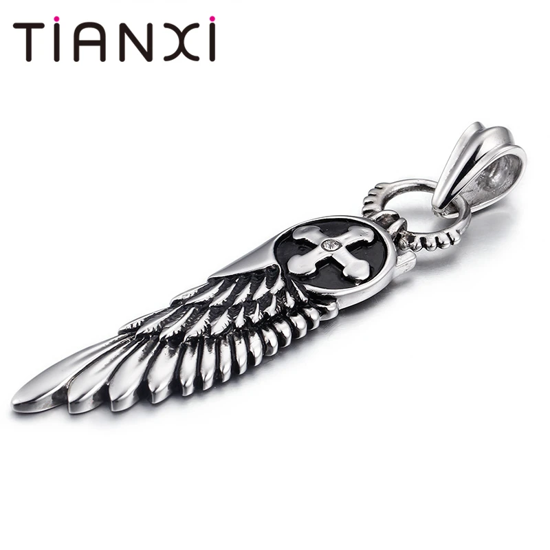 TIANXI Vintage Feather Necklace For Men Stainless Steel Cross Pendant Male Free Shipping Jewelry Boy Friend | Украшения и