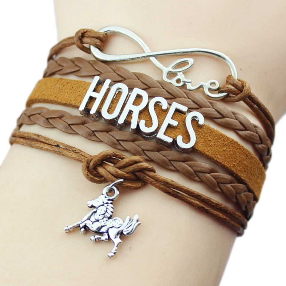 Бесконечная любовь лошади серебряный цвет Подвески в виде лошадок браслеты для женщин браслеты для девочек ювелирные изделия подарок на день рождения