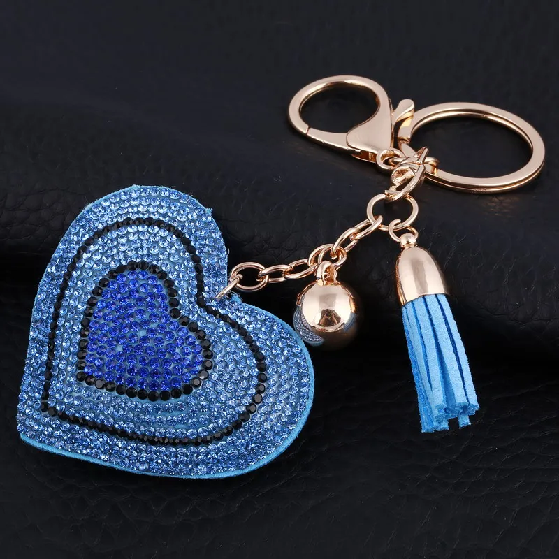 New Crystal Love Keychains Women Bag Purse Key Chain Pendant Charm Blue