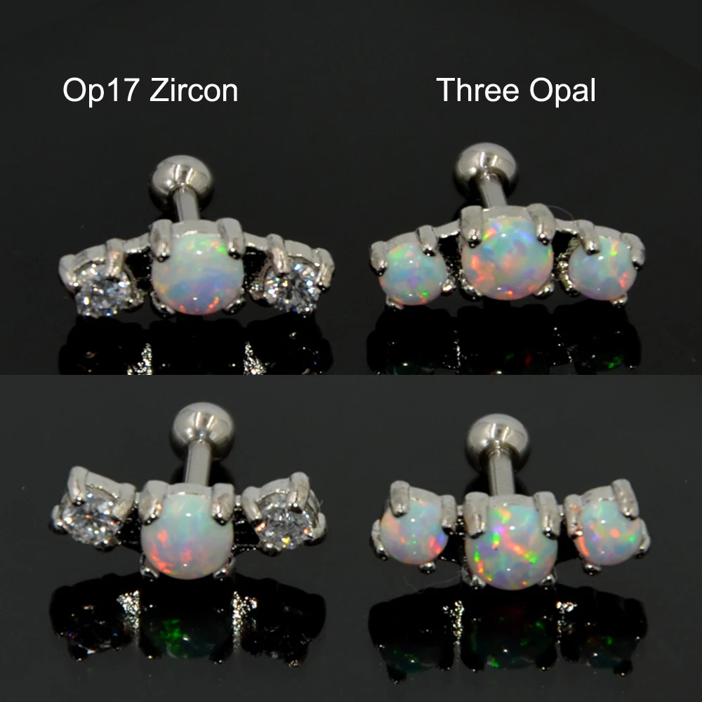 

1Pc Surgical Steel Prong Set Round Opal Zircon Gem Ear Tragus Cartilage Helix Earring Stud Piercing Body Jewelry 16g
