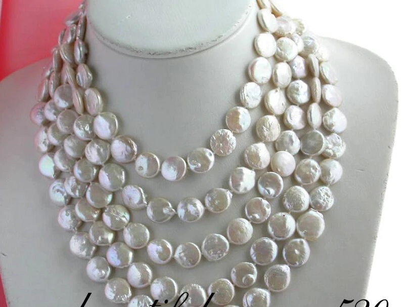 

FREE shipping>>>> z1978 long 100" 14mm coin white freshwater pearl necklace