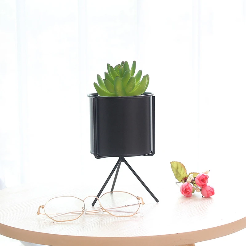 

Matte Ceramic Succulent Planter Cactus Flower Plant Pot with Iron Frame Stand for Home Decor Hot Sale