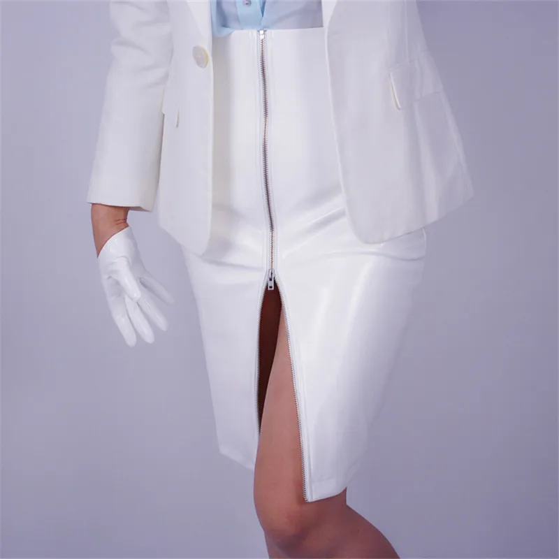Короткая юбка из лакированной кожи, длинные кожаные юбки на молнии, юбка-карандаш с высоким разрезом, эластичная юбка с высокой талией, 3 цвета на выбор, VG09