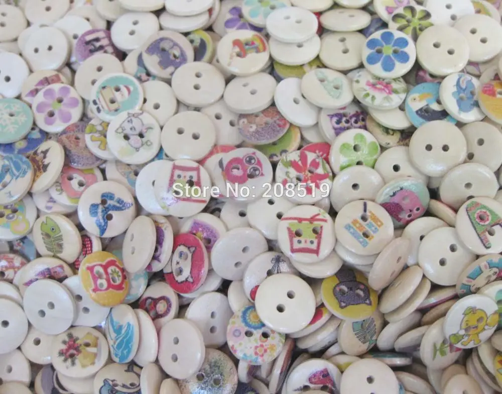 

WBNNKA 3/5" round nature wood 15mm buttons mix 200 pieces randomly DIY craft supplies