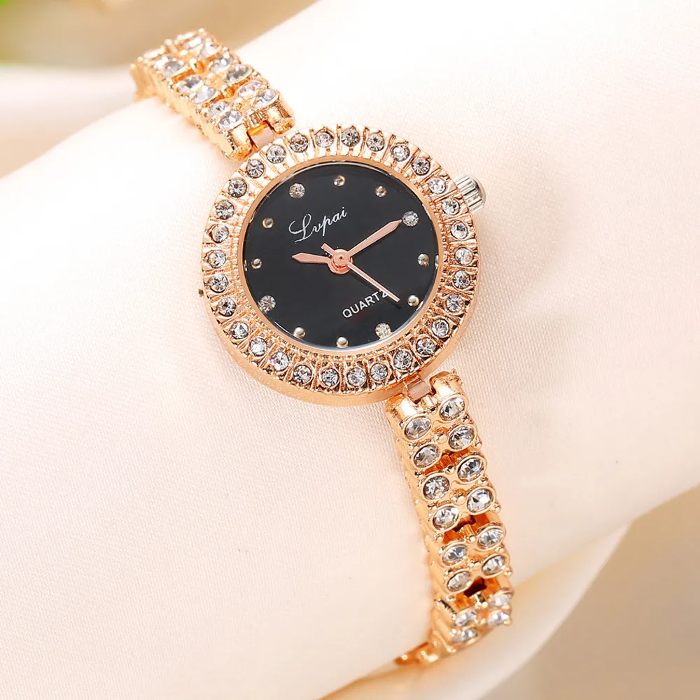 Lvpai модный Роскошные Стразы Часы Для женщин Нержавеющая сталь, кварцевые наручные часы для женщин, женская одежда золотые часы браслет часы