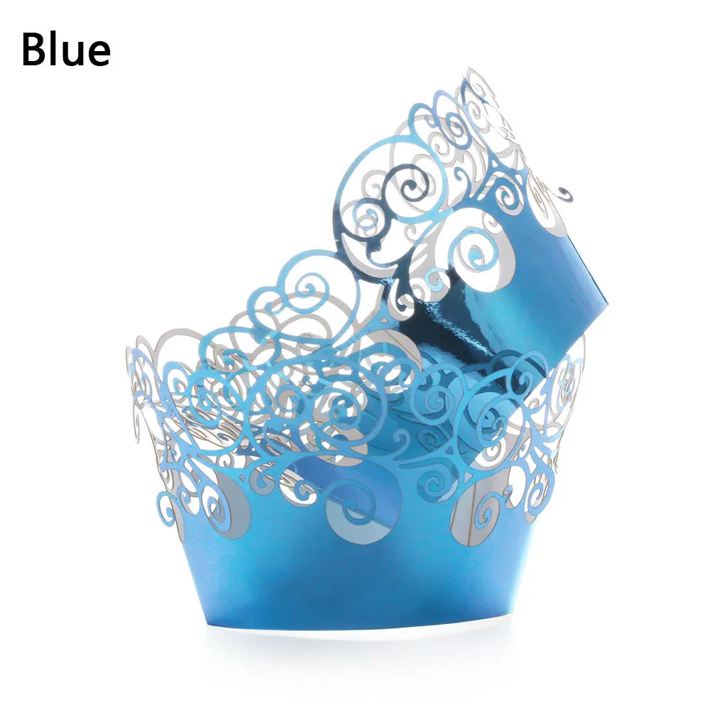 12Pcs/Lot Little Vine Lace Laser Cut Cupcake Wrapper Liner Baking Cup Hollow Paper Cake Cup DIY Baking Fondant Cupcake - Цвет: blue Style1