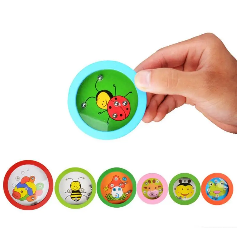 

OOTDTY Children Kids Wooden Puzzle Maze Toy Round Balanced Rolling Bead Steel Ball Cute Early Learning Educational Game