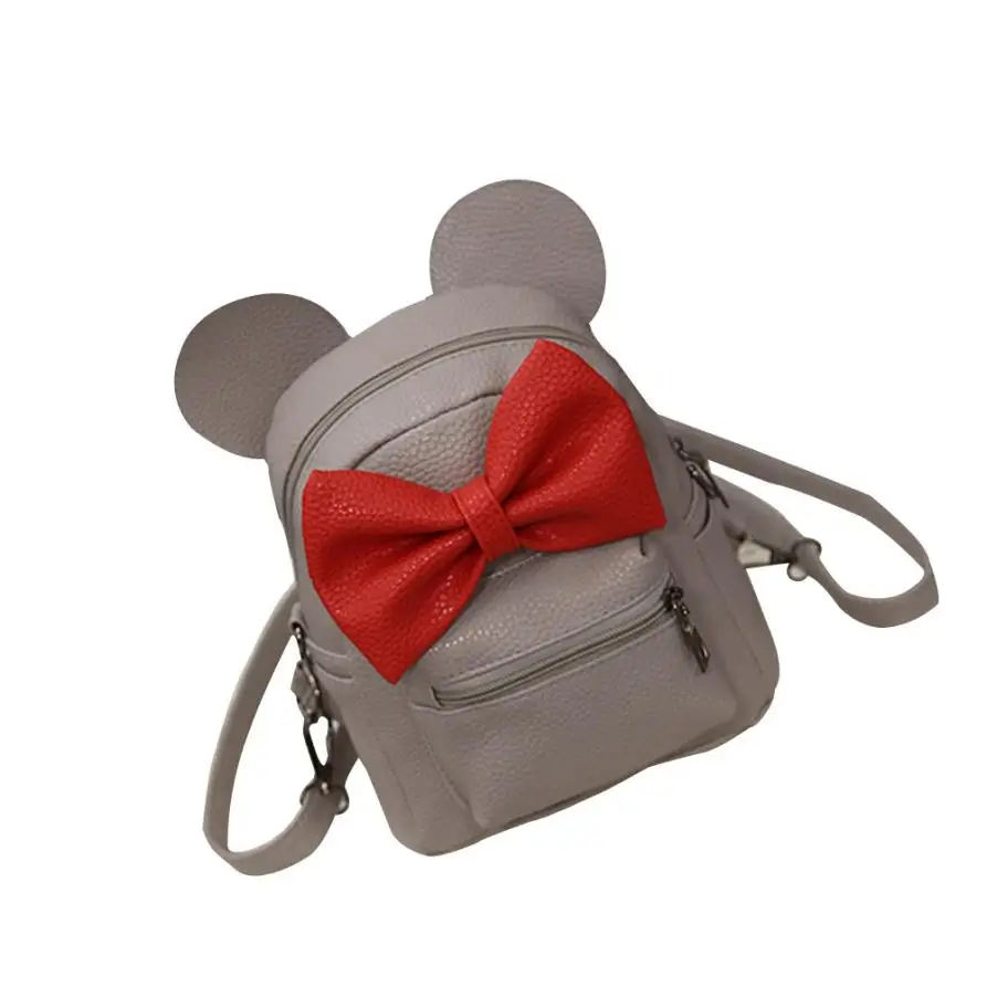 Рюкзак с Микки Маусом из искусственной кожи, Женская мини-сумка, женский рюкзак с милым бантом, рюкзаки для девочек-подростков, школьная сумка, Mochila Feminina, DEC15 - Цвет: gray