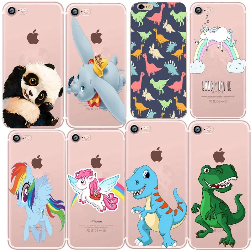 Cases For iPhone 7 Cute Cartoon Dinosaur Elephant Capa Silicone Case Back Cover Panda Fly Horse X 8 plus 6 6s 5 5s se |