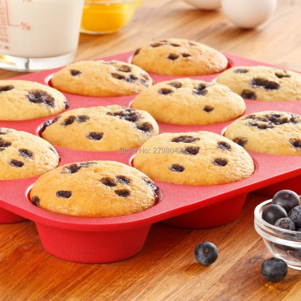 

BHomify 100% food grade 12 Cup Silicone Muffin pan &Cupcake Baking Panround Mini Muffin Pan