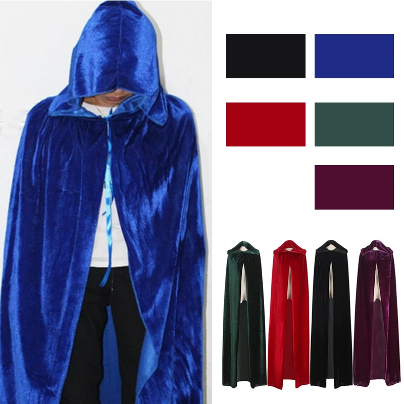 

Women/Mens Cloak Velvet Hooded Cape Cosplay Costume Xmas Fancy Dress Hooides Cape Pocho for Hallowmas Halloween 7F0082