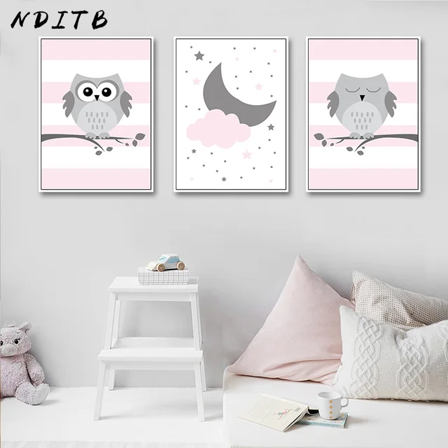 Nditb Woodland Animal Pink Owl Canvas Poster Cartoon Nursery Wall Nditb Woodland Animal Pink Owl Canvas Poster Cartoon Nursery Wall Art Print Minimalist Painting Nordic Kids