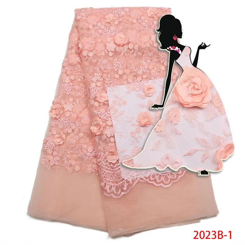 3D Lace Fabric With Pink Embroidered Mesh Material French Tulle 5 Yards For Bride Wedding Dress AMY2023B-1 | Дом и сад