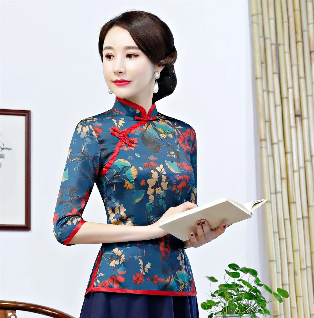 Шанхай история Китайский традиционный Топ цветочный Cheongsam топы короткий рукав китайский Топ для женщин китайская блузка Qipao рубашка