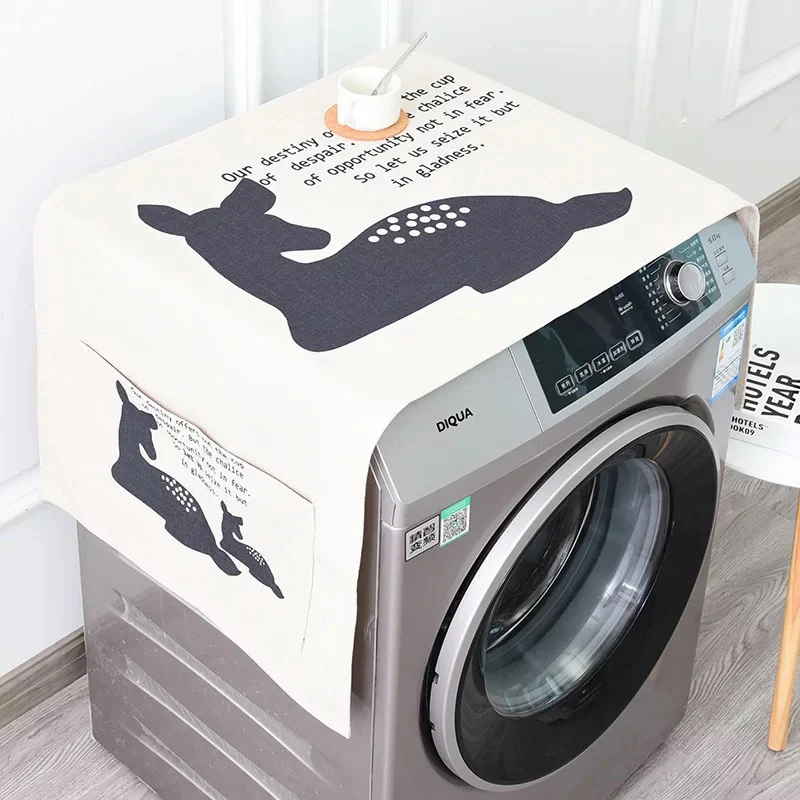 

Refrigerator cover cloth drum washing machine cover digital printing thick cotton and linen Nordic deer cartoon cloth dust cover