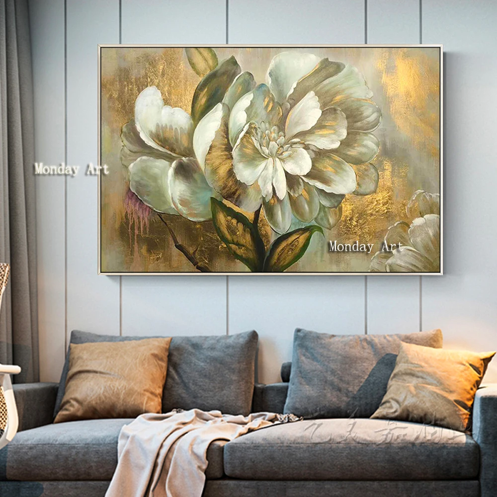 Лучший разрисованный вручную, абстрактный палитра белый цветок картина маслом на холсте ручной работы денежное дерево настенная живопись