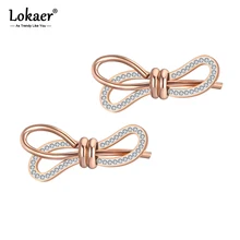 Lokaer трендовые геометрические серьги с бантами из нержавеющей стали ювелирные изделия из розового золота глина стразы вечерние серьги для женщин девушек E19122