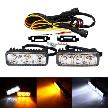 

1set Waterproof Car High Power Aluminum DRL LED Daytime Running Light with Lens DC 12v Xenon White DRL Yellow turn signal light