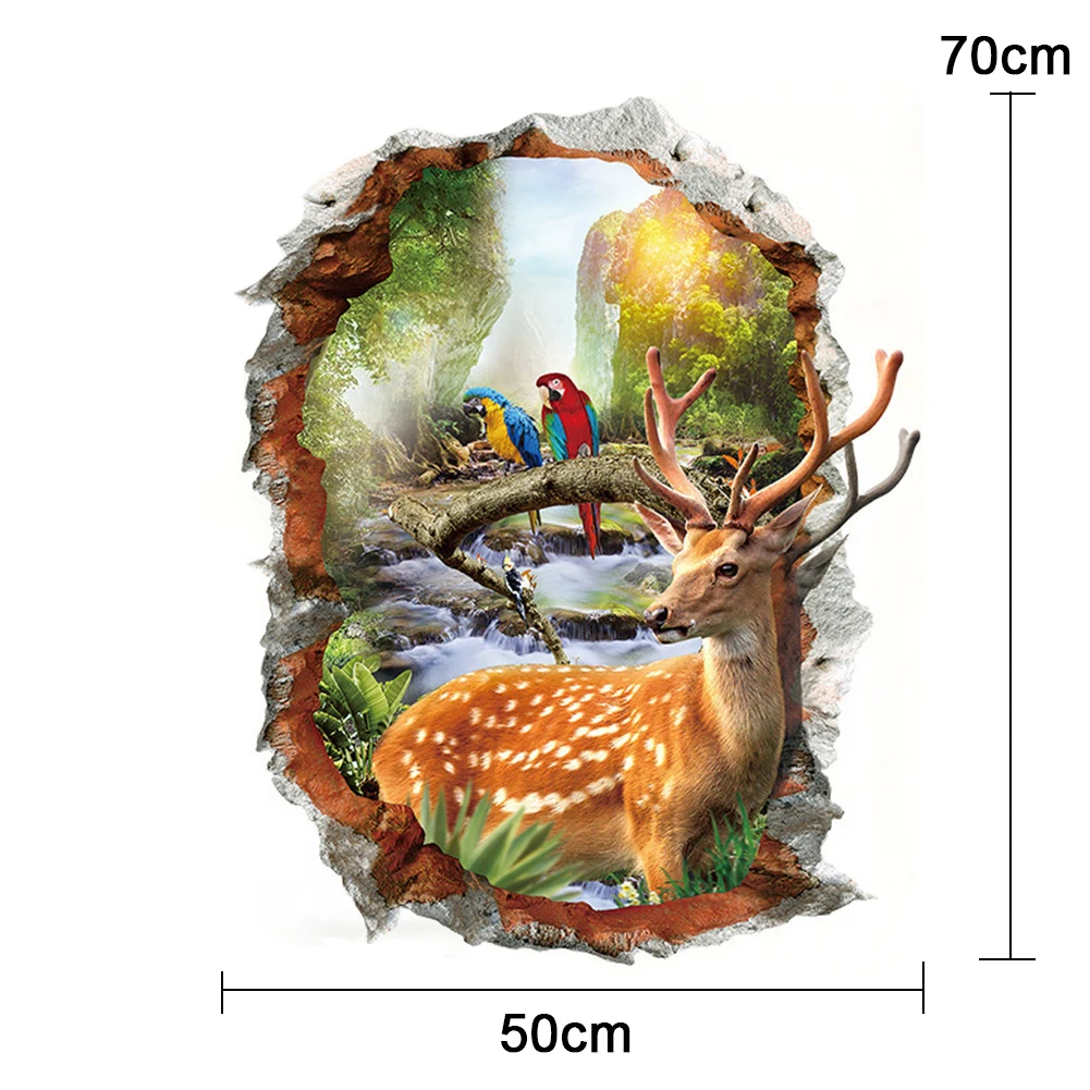 3D олень попугай разбитое окно наклейка на стену s домашний Декор наклейки на стену в виде животных Фреска Детская гостиная спальня декоративная наклейка
