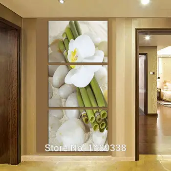 

Free shipping 3 Panel Home Decorative Canvas stone white flower Painting Modern art Print wall Art framed art T/529