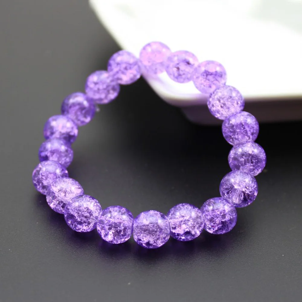 Women's 8mm 10mm Cracked Quartz Crystal Beaded Round Glass Beads Stretch Bracelet Bangle Bracelets Women Girl Charm Wrap Jewelry