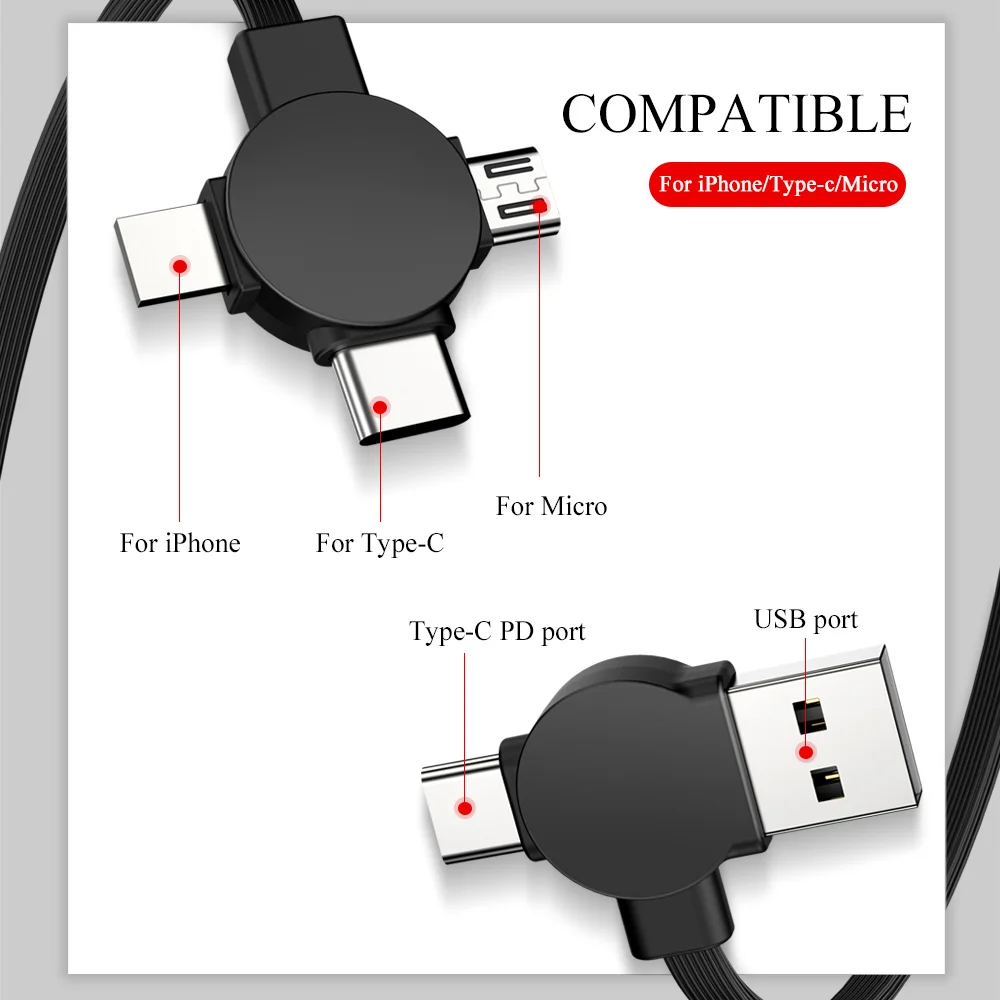 Oatsbasf PD 3 в 1 USB кабель для iPhone XS Max XR быстрое зарядное устройство type C кабель для one plus 6 5 T 6 T Xiaomi mi x 2 2 S mi cro кабель