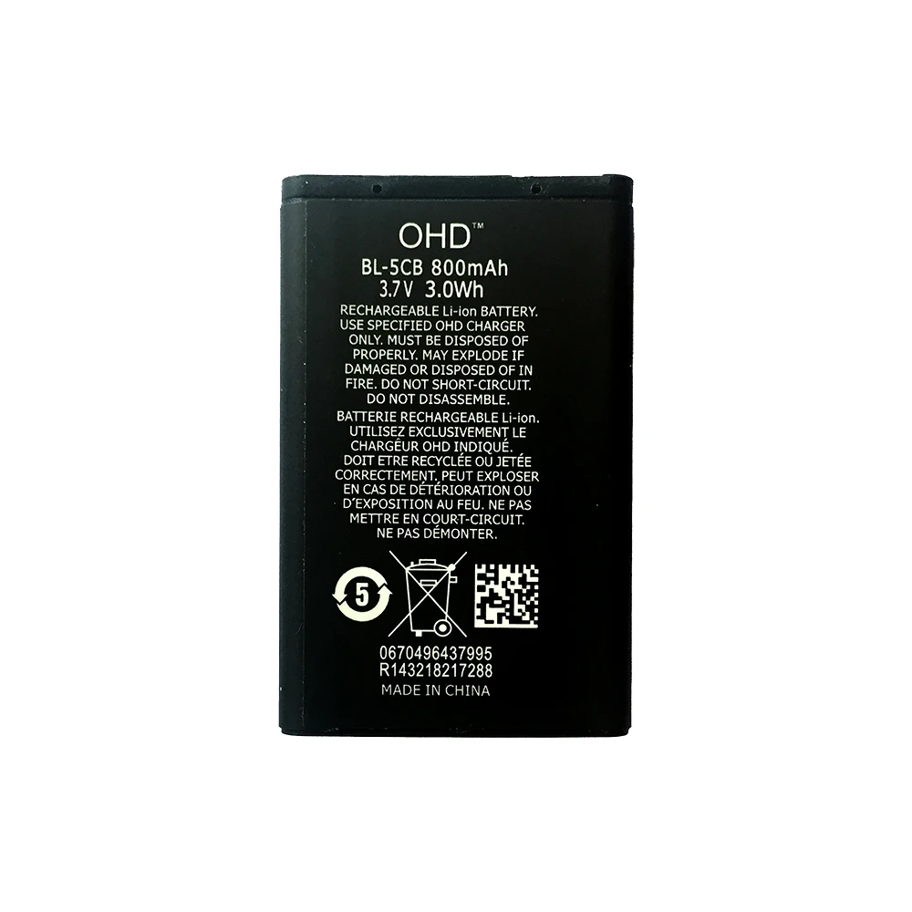 OHD battery BL-5CB BL 5CB BL5CB 850mah Rechargerable cell phone battery for Nokia 1800 E60 3600 3660 6620 6108 3108 2135 1
