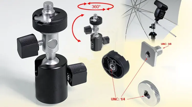 

10pcs/lot 360 Degree Swivel Camera Flash Hot Shoe Umbrella Holder Swivel Light Stand Bracket C 3/8" to 1/4" Adapter