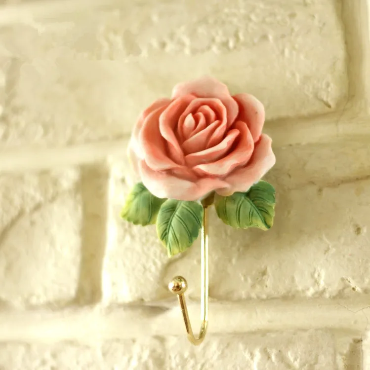 Rustic beautiful rose coat hooks clothes hanging hook 3D rose flower